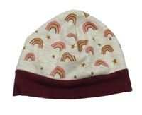 Světlešedo-tmavovínová melírovaná čepice s duhami