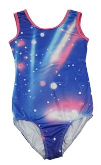 Safírovo-růžovo-bílé galaktické třpytivé jednodílné plavky