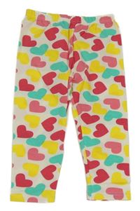 Bílé capri legíny s barevnými srdíčky 