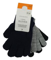Nové - 3x - Prstové rukavice - Tmavomodré, šedé melírované, černé PRIMARK