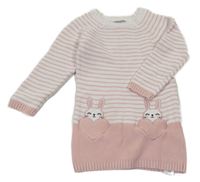 Smetanovo-starorůžové pruhované pletené šaty se zajíčky PRIMARK