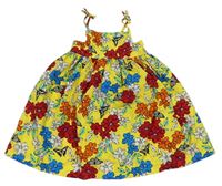 Hořčicové květované lehké šaty s motýlky Matalan