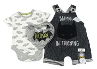 3set- Bílé body Batman + Černé melírované teplákové laclové kraťasy + slinták George