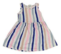 Růžovo-modro-bílé pruhované bavlněné šaty H&M