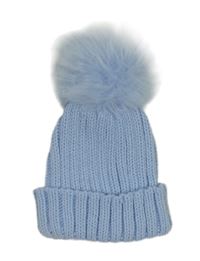 Světlemodrá pletená čepice s bambulí