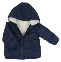 Tmavomodrá šusťáková zimní bunda s kapucí Tu