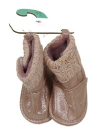 Nové - Starorůžové třpytivo/pletené zateplené válenky Primark vel. 16