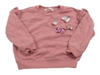 Starorůžová mikina s motýly s flitry a volánky M&S