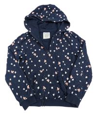 Tmavomodrá puntíkatá propínací mikina s motýly a kapucí C&A