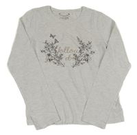 Světlešedé melírované triko s květy a motýly Primark