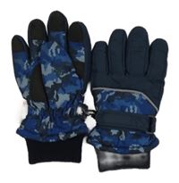 Tmavomodro-vzorované šusťákové zimní funkční prstové rukavice Tu