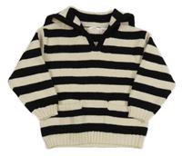 Smetanovo-černý pruhovaný svetr s límečkem Zara