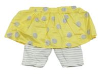 Žlutá puntíkatá lehká sukně s všitými pruhovaný capri legínami