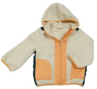 Krémovo-oranžovo-zelená huňato/šusťáková podšitá bunda s kapucí S. Oliver