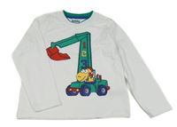 Bílé triko s bagrem s dinosaurem Lupilu