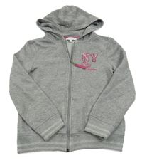 Šedá melírovaná propínací mikina s nápisem s flitry a kapucí Charles Vögele