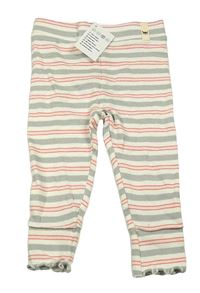 Nové - Smetanovo-šedo-růžové pruhované žebrované lehké tepláky Kuniboo