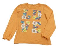 Oranžové triko s nápisem z květin Kids