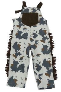 Bílo-šedo-hnědé vzorované žebrované laclové kalhoty s třásněmi Shein