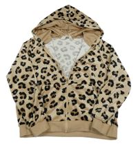 Písková plyšová propínací mikina s leopardím vzorem a kapucí H&M