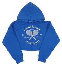 Modrá crop mikina s tenisovými raketami a kapucí Matalan