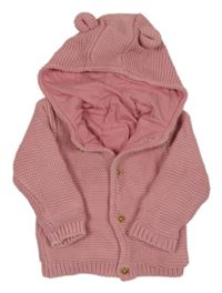 Starorůžový podšitý propínací svetr s kapucí s oušky M&S