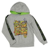 Šedá melírovaná mikina s Želvami Ninja a kapucí