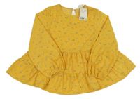 Nové - Hořčicová květovaná žoržetová tunika H&M