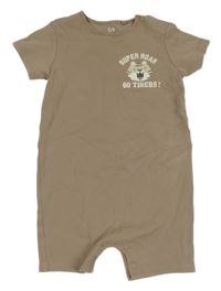 Hnědý žebrovaný bavlněný kraťasový overal s tygrem C&A