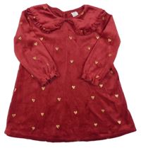 Tmavočervené plyšové šaty se srdíčky a límečkem H&M