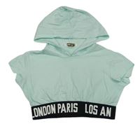 Světlemodrý crop top s kapucí