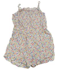 Růžovo-modro-bílý květovaný kraťasový overal H&M