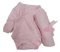 2 set - Růžové zavinovací body + růžová mušelínová plena 