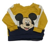 Okrovo-tmavomodro-bílá mikina s Mickeym C&A
