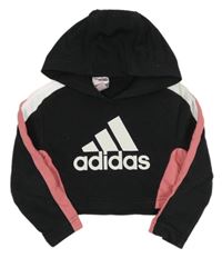 Černo-růžová crop mikina s logem a kapucí Adidas