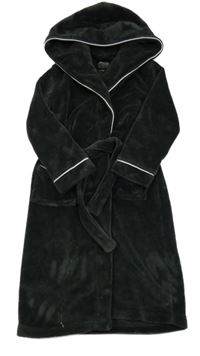 Antracitový plyšový župan s kapucí 