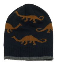 Tmavomodrá pletená čepice s dinosaury Yigga