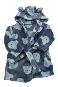 Tmavomodrý plyšový župan s medvědy a kapucí George