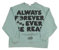 Zelenomodrá mikina s nápisy Zara