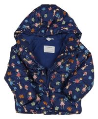 Tmavomodrá šusťáková zimní bunda s vílami a kapucí M&Co.