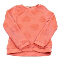 Korálová plyšová mikina se srdíčky H&M