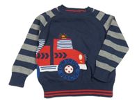 Tmavomodro-šedý lehký svetr s hasiči George