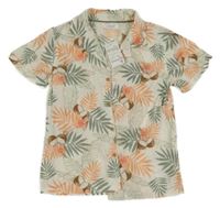 Nové - smetanovo-zeleno-meruňková košile s listy a kokosy Primark