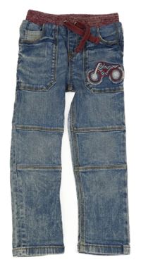 Modré skinny rifle s kolem a vínovým úpletovým pasem Tu