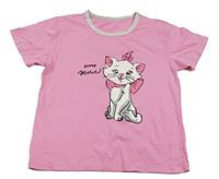 Růžové pyžamové tričko s kočkou 