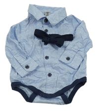 2 set - světlemodré puntíkaté body s límečkem + tmavomodrý motýlek Dopodopo