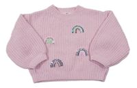 Světlerůžový svetr s duhami z flitrů H&M
