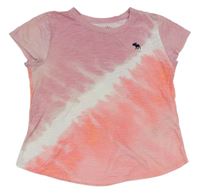 Růžovo-neonově růžovo-bílé batikované tričko Abercrombie&Fitch