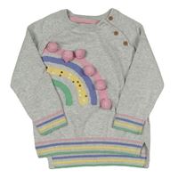Světlešedo-barevný svetr s duhou a bambulemi Mothercare