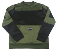 Khaki-černá sportovní mikina s nášivkou